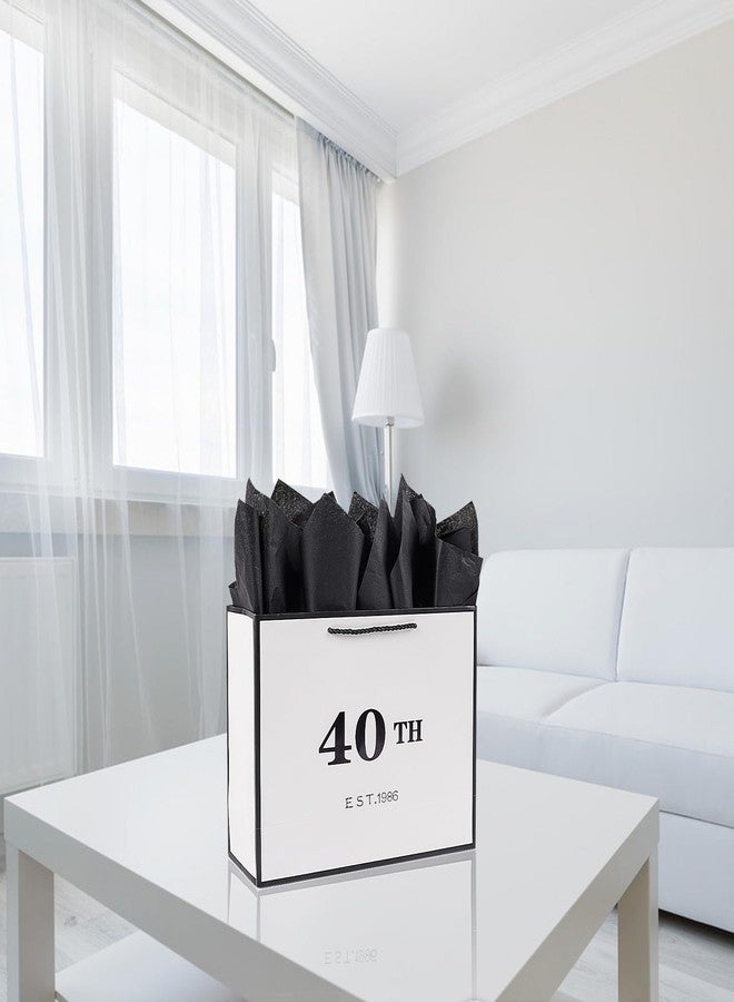 Jaywayang 40th Birthday White and Black Large Gift Bag with Card and Tissue Paper, Metallic Printing Keepsake Gift Vintage Bag for Men Women, 1986 Wife Husband 40 Year Old Party Paper Bag for Wrapping. - Image 4